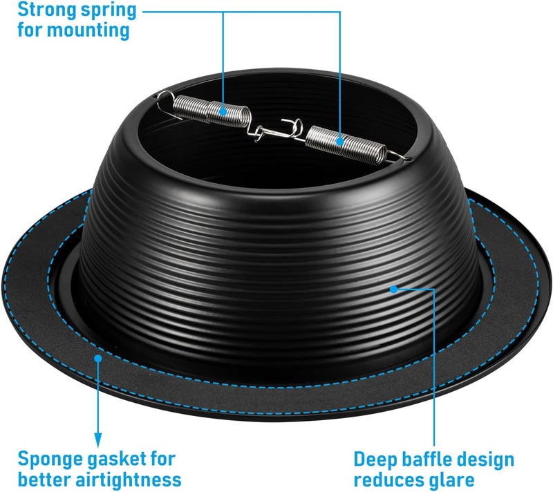 TORCHSTAR 6 Inch Recessed Light Black Baffle Trim with Detachable Ring, Full Metal, Ceiling Can Light Trim for 6 Inch Can, Fit Halo/Juno Remodel Recessed Housing, Pack of 6 - Image 4